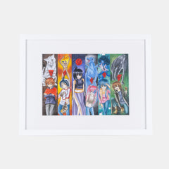 6 Main Characters & Their Transformations Large Framed Print - Framed print - Molly Manga Designs