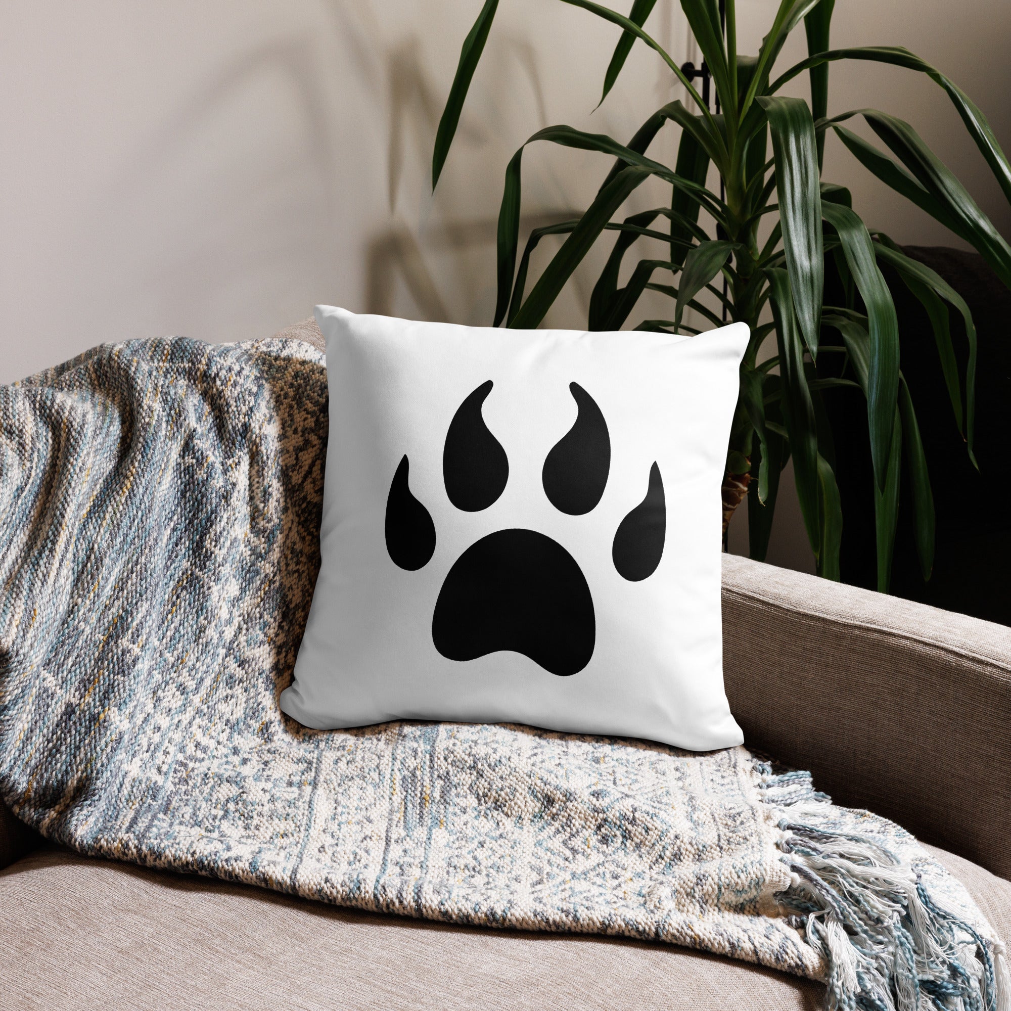 Wolf Cushion | Wolf Head Cushion | Paw Print Cushion | Black And White Cushion | Cushion For Sofa Home Decor | Kids Room Decor | Wolf Lover Gift