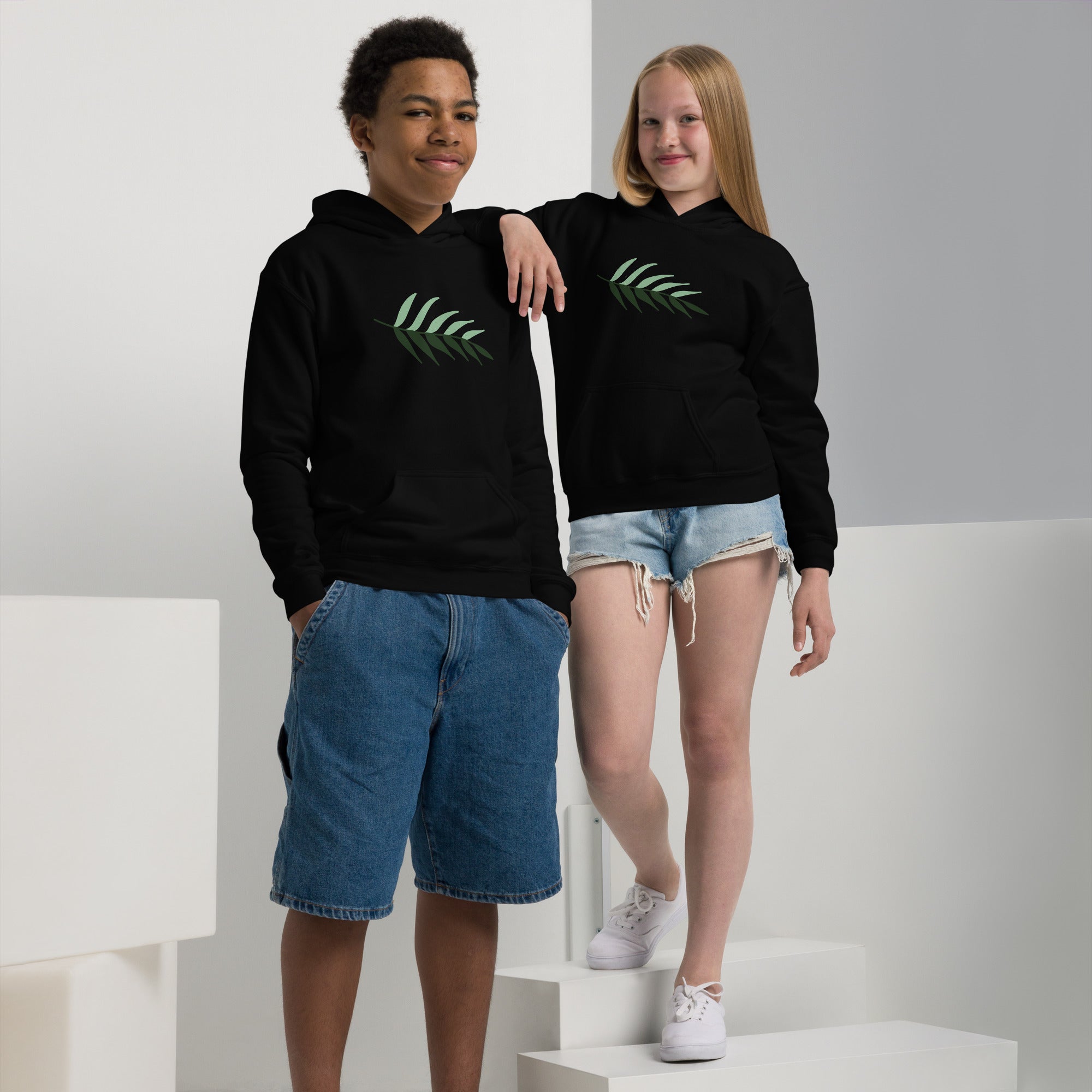 Kids-heavy-blend-hoodie-leaf | Unisex | Black - Hoodie - Molly Manga Designs