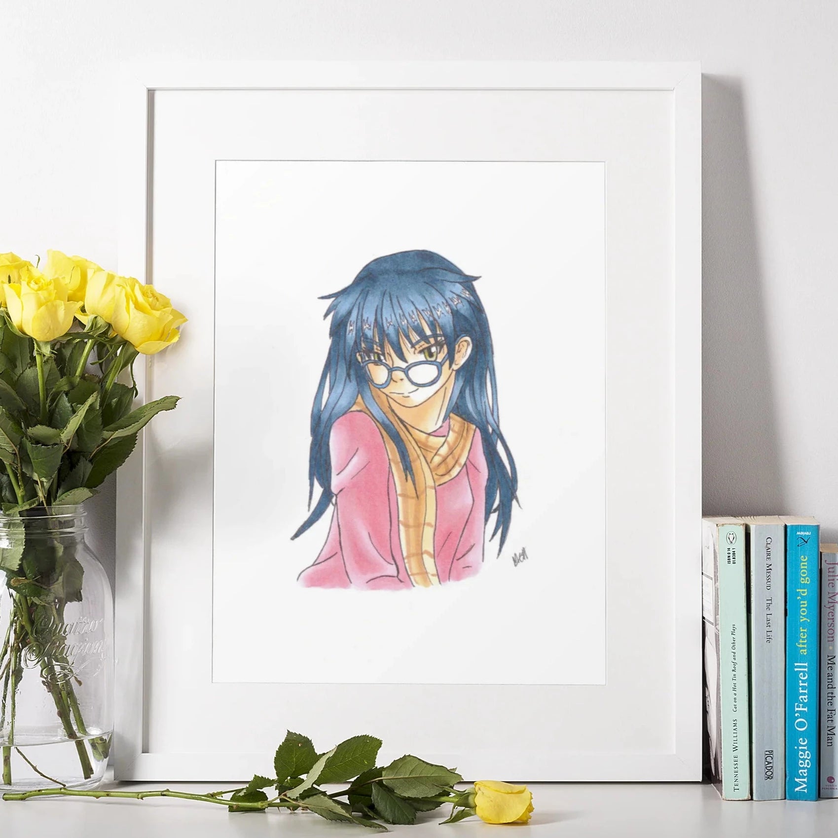 Azuna In Glasses Large Framed Print - Framed print - Molly Manga Designs