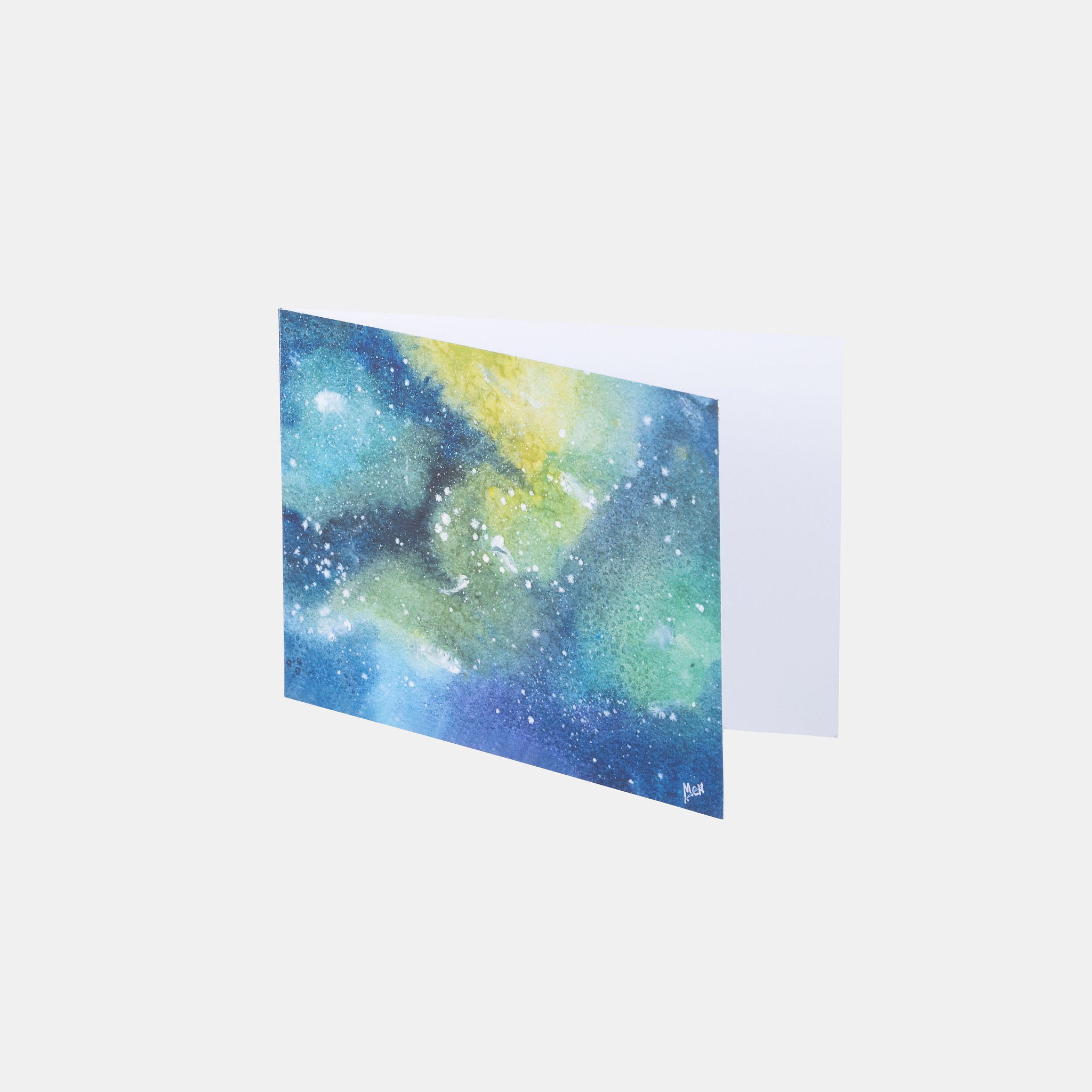 Cold Sky Watercolour Galaxy A6 Greetings Card Side View