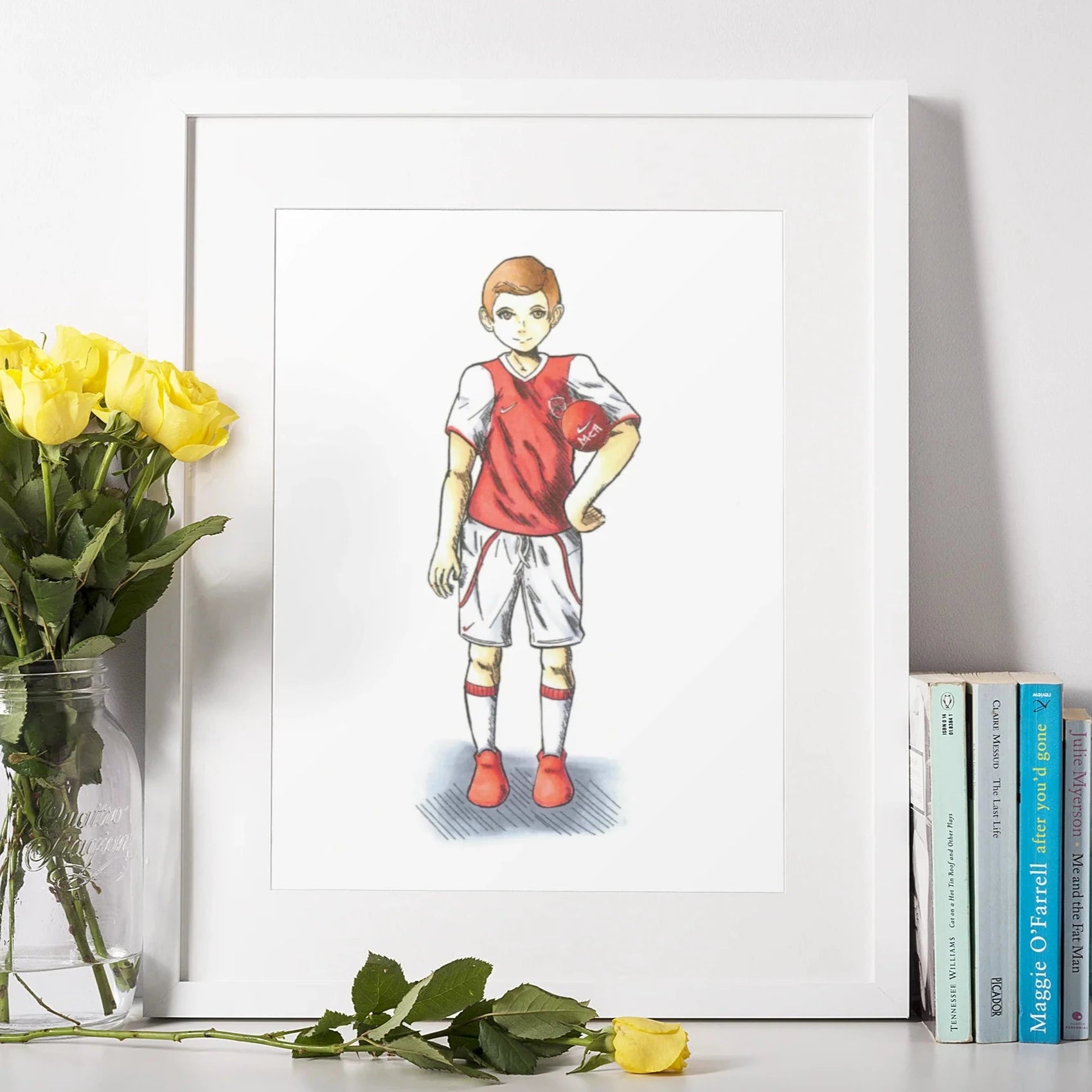 Football Boy Standing Large Framed Print - Framed print - Molly Manga Designs