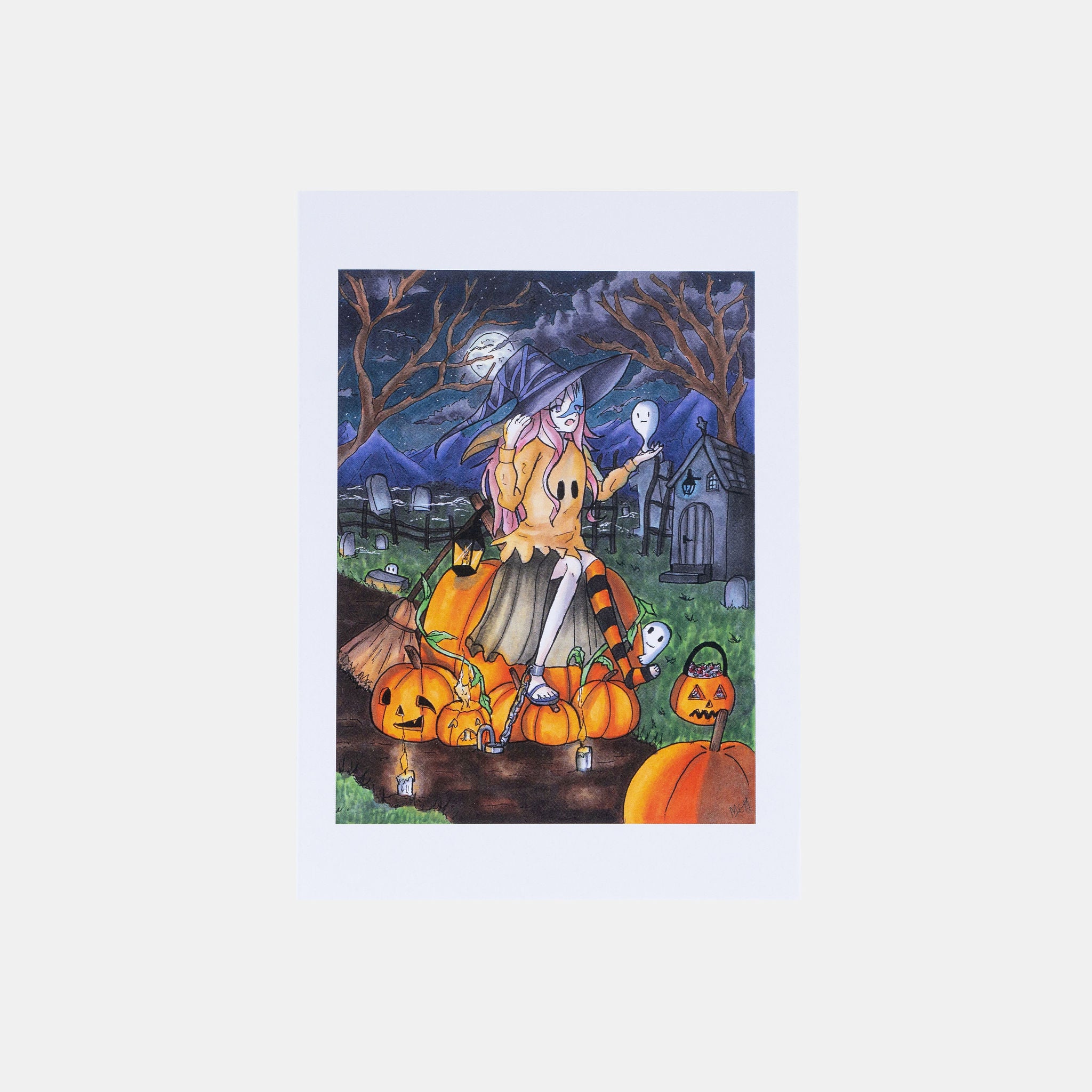 Storm In A Ghost Graveyard Halloween A6 Greetings Card Front View